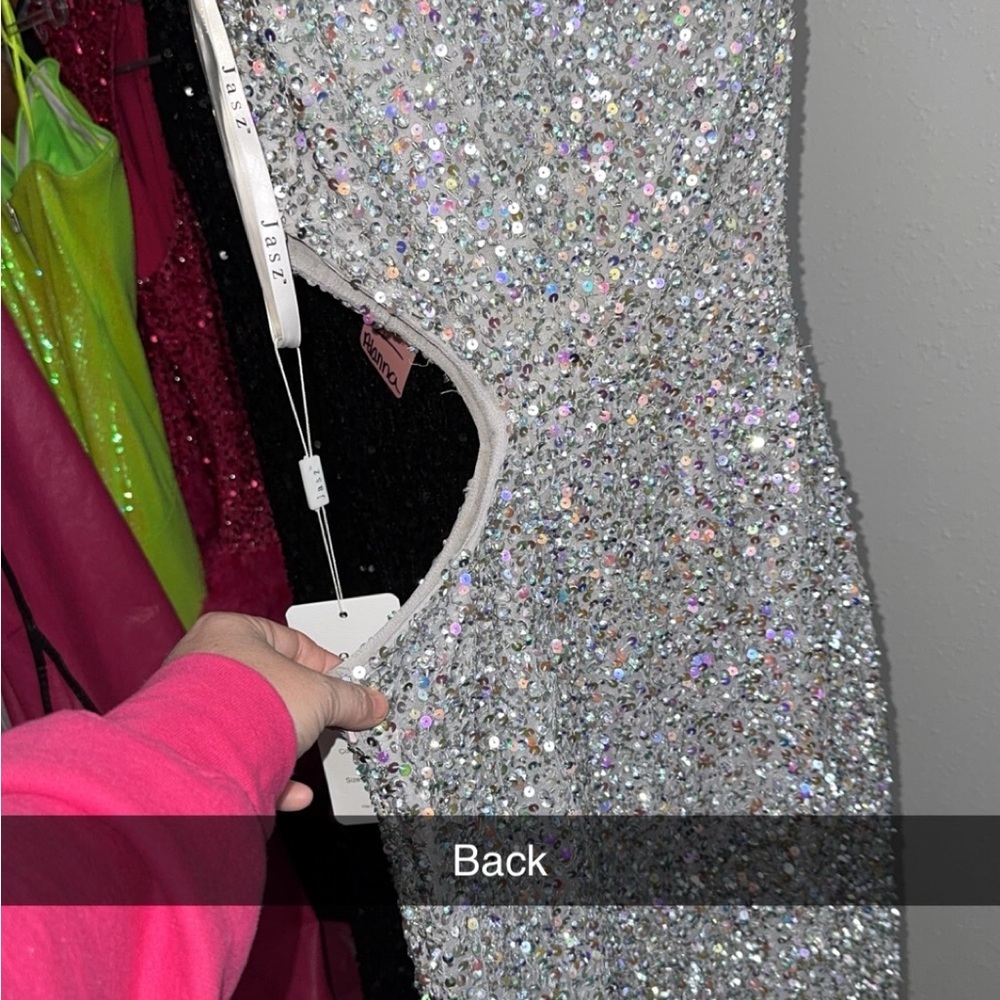 Jasz Silver One Shoulder Sequin Cocktail Dress - Picture 3 of 3